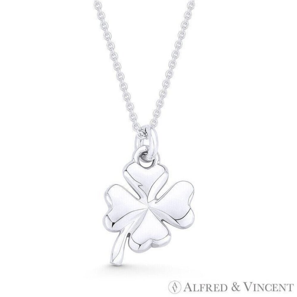 4-Leaf Shamrock Irish Luck Charm 19x12mm Pendant in .925 Sterling Silver